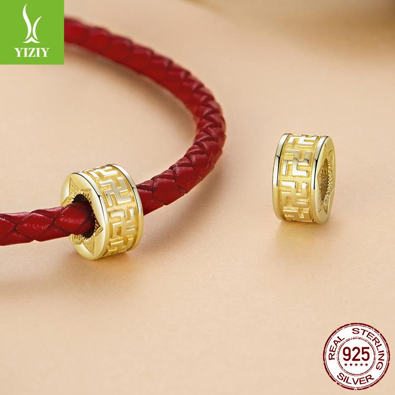 Gold Element Small Golden Buddha 925 Sterling Silver Accessories Vajra Pestle Swastika Diy Beaded Bracelet