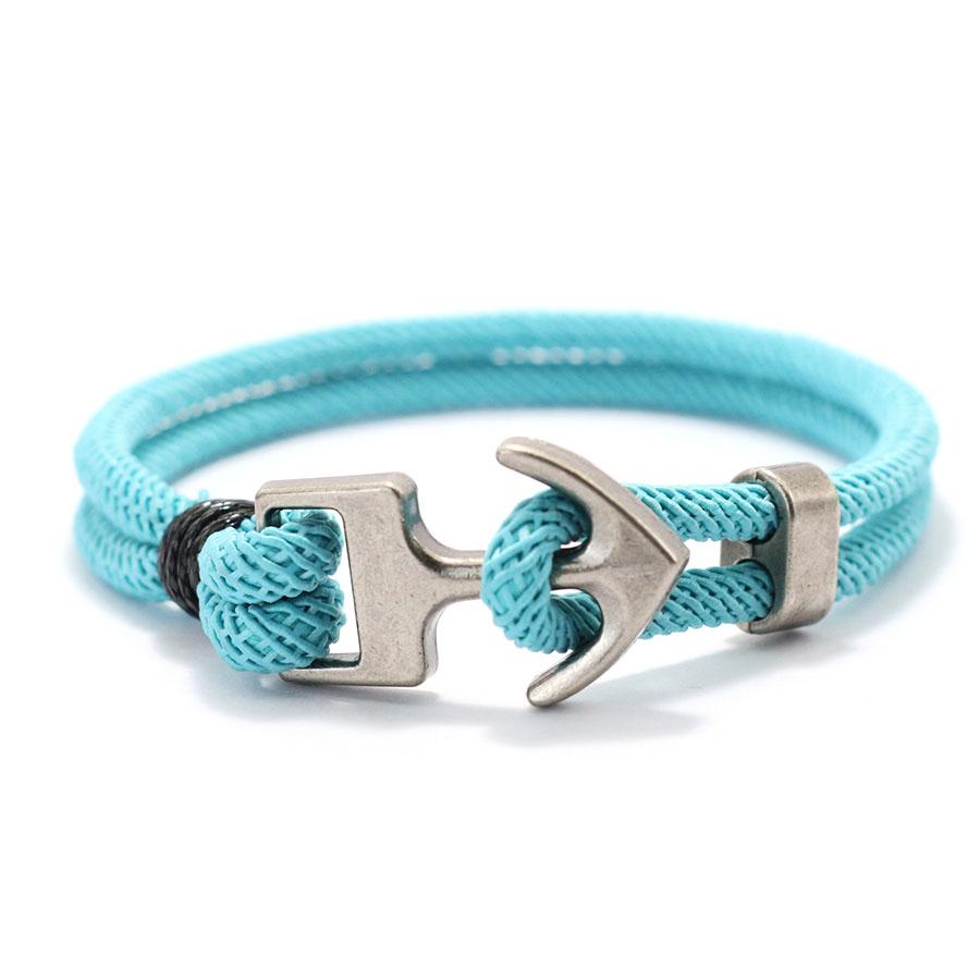 Браслет в морском стиле с серебряным якорем, ручная веревка для мужчин и женщин, двухслойная нейлоновая студенческая бижутерия синий
