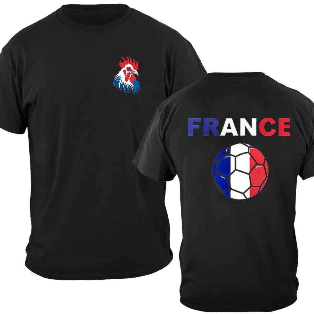 Mondo 2026 Calcio Uomo Donna Cotone Francia Maglietta Bandiera Francese Gallo Calcio Stampa Casual Sportiva Manica Corta Abbigliamento Casual