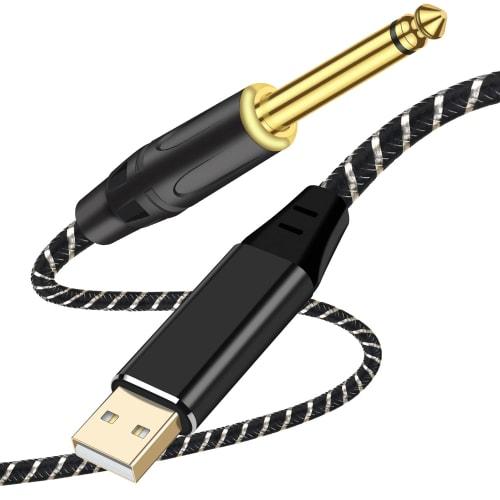 USB Guitar Cable, 2M USB Link Cable for Musical Instruments, PC Recording, USB To 6.35mm Recording Cable, USB Link Cable for Electric Guitar and Elect