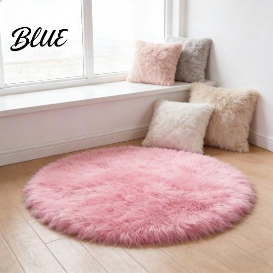 Versatile Round Carpet Color Machine Soft Bedroom Mat Plush Furry Floor Rug Solid Kids Room