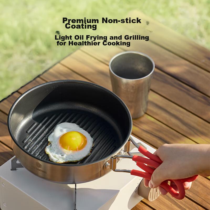 Original 304 Stainless Steel Kettle Cookware Set, Outdoor Camping Equipment, Portable Cooking Gear with Bag, Three-In Pot Set