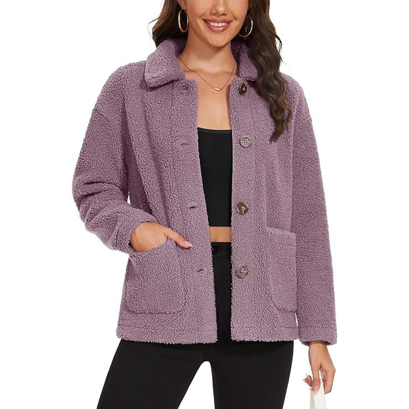 

Женская мода свободная куртка с пуговицами и лацканами, плюшевая куртка с длинными рукавами и карманами L