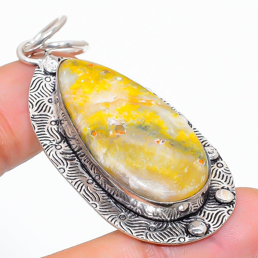 Bumblebee Jasper Gemstone 925 Sterling Silver Jewelry Pendant 2.36" SU-6898