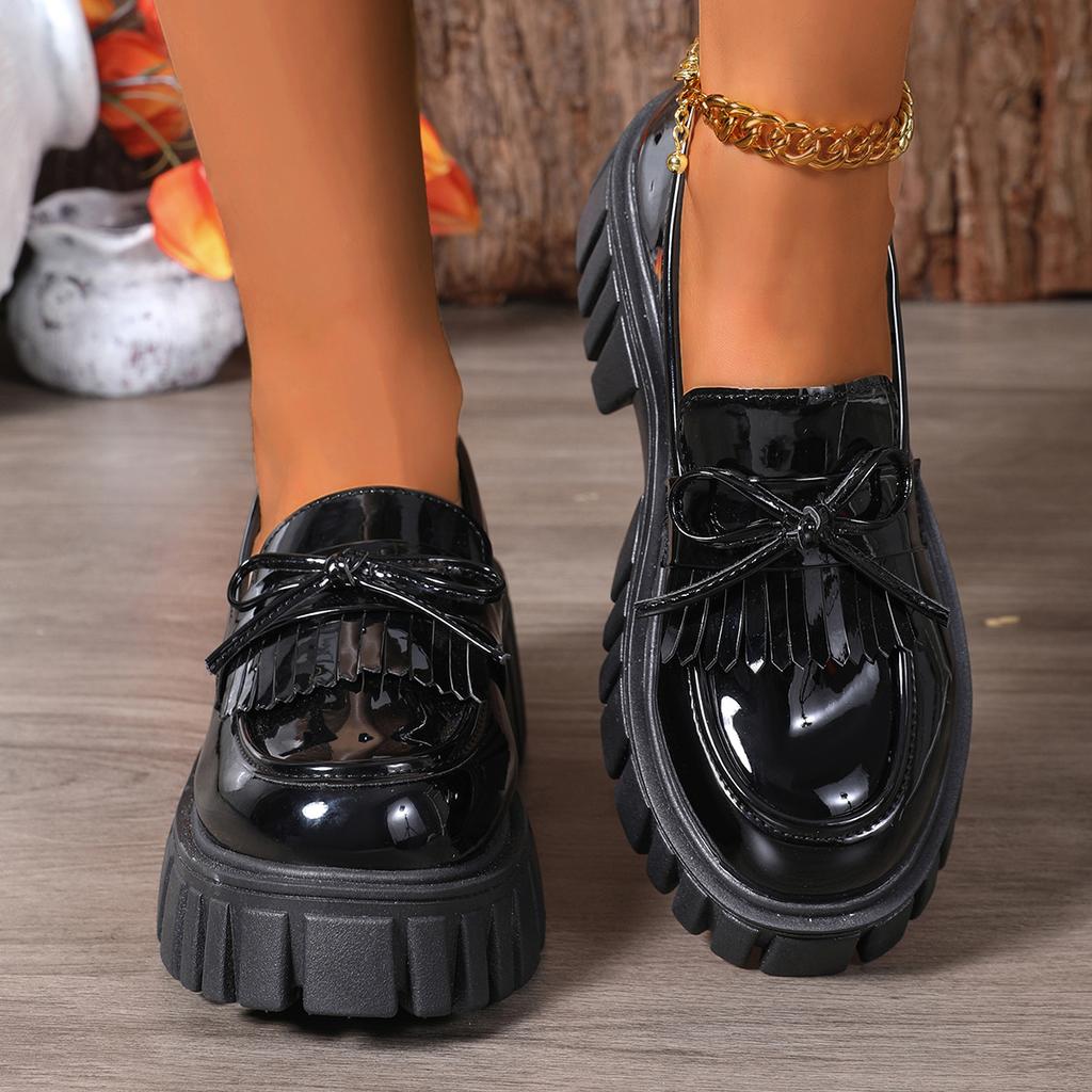 Women's Lace Up Thick Soled Simple Comfortable Leather Shoes Solid Color Thick Heel Retro Casual Women's Shoes