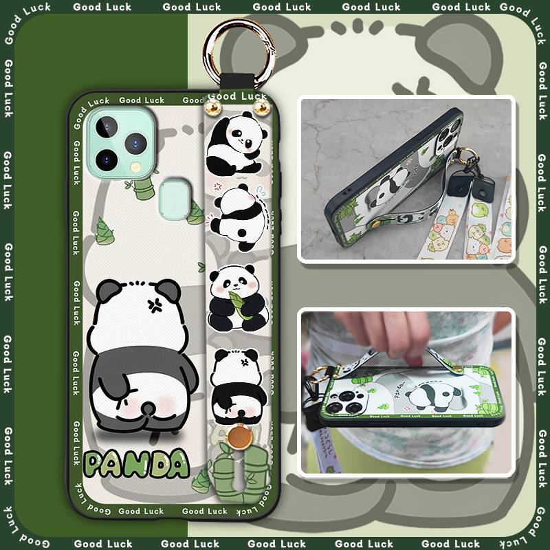 Silicone Protective Phone Case For Oukitel C22 Cartoon Wristband Fashion Design Anti-knock Panda Phone Holder Kickstand