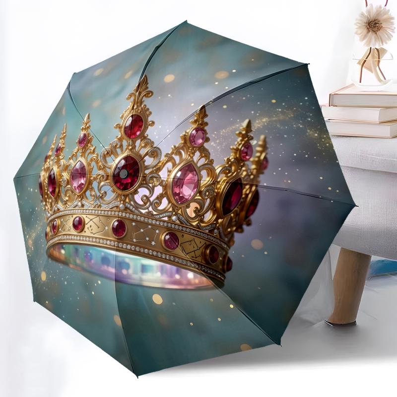1pc Sturdy 8-Bone Auto Umbrella, Crown Umbrella, Digital Printed, Foldable Umbrella for On-the-Go Outdoor Use