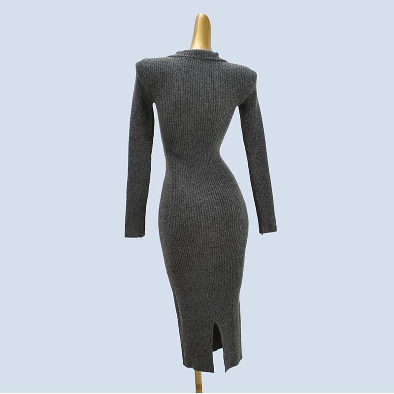 Single Product Variety Slim Fit below the Knee Knitting Bottoming Dress Women's Clothing Fall and Winter New Type Hip Skirt Long Dress