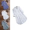 Elegant Women V-neck Long Sleeve Flower Print Linen Shirt Ladies Casual Loose Blouse Top