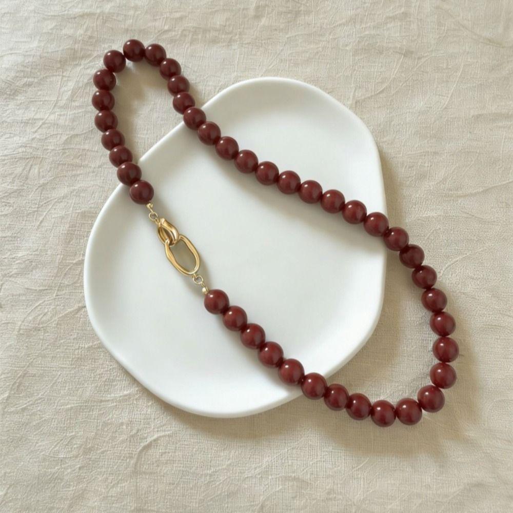 Elegant Crimson Beaded Necklace Double Toggle Clasp Strand Beaded Red Agate Necklace Women Jewelry