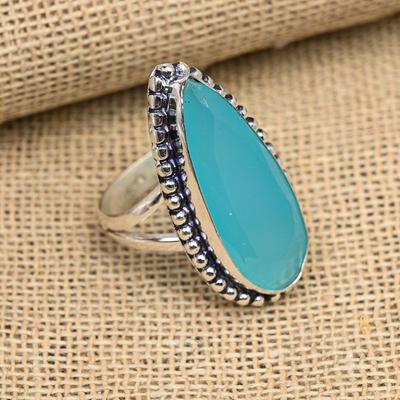 Anello in argento sterling 925 massiccio fatto a mano con pietra preziosa di calcedonio blu