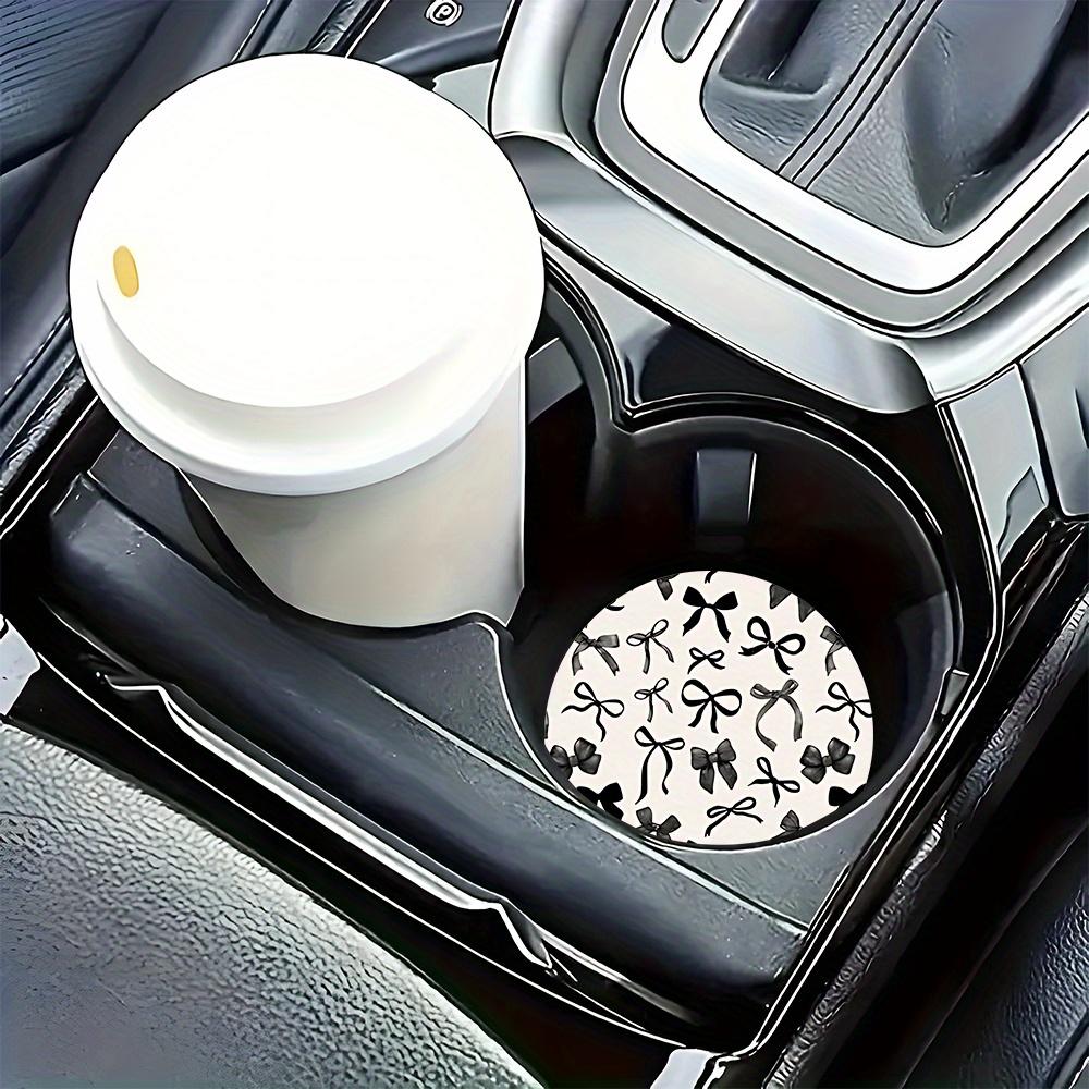 2pcs Black Bow Tie Car Cup Holder Coasters - Non-Slip Rubber Drink Mats with Elegant Bow Tie & Leaf Pattern, Fit for Car Cup Holders
