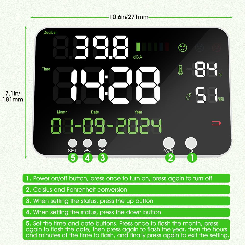 4-in-1 Decibel Meter Noise Monitor Sound Level Meter, Wall Mounted Digital Noise Meter , for Classroom, Library,Studio, Factory