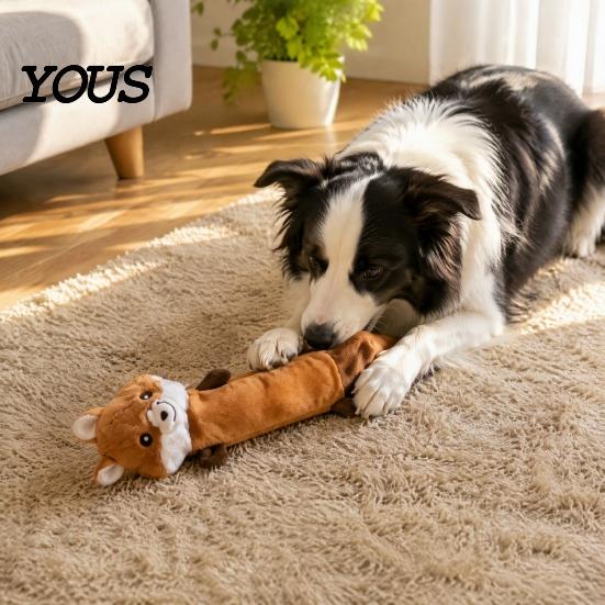 Interactive Plush Toys for Pets Crinkle Animal Dog Toy, Squeaky Chew Fox Raccoon Pet Companions Daily Play Squirrel Puppy Teething Toy Small