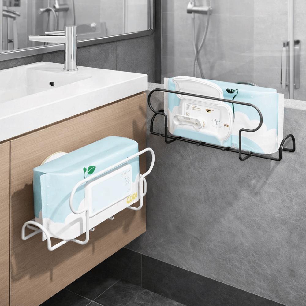 Iron Suction Cup Tissue Holder No Drill Wall Mounted Face Towel Storage Box Large Capacity Waterproof Tissue Dispenser Bathroom