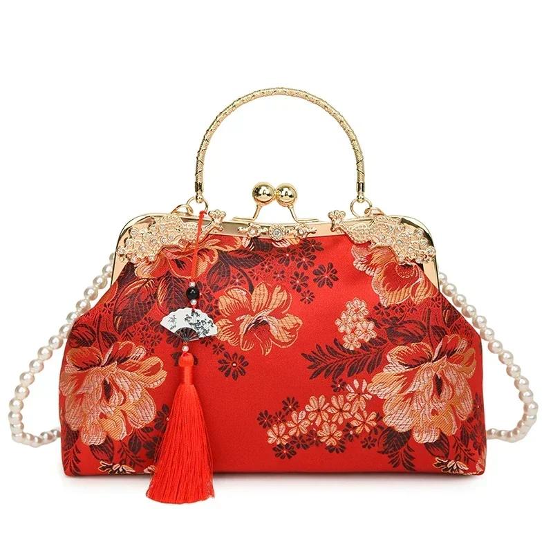 Slik Embroidered Chinese Style Top-Handle Bags Beading Fashiable Women's Bags  Sale 2026 Fashi Tassel Women's Handbag