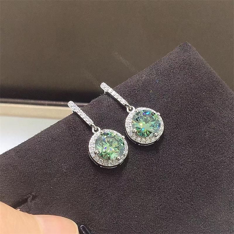 Rainbow Moissanite Stud Earrings - Round Bezel with Four-Prong Micro-Pave, Diamond Tester Certified.