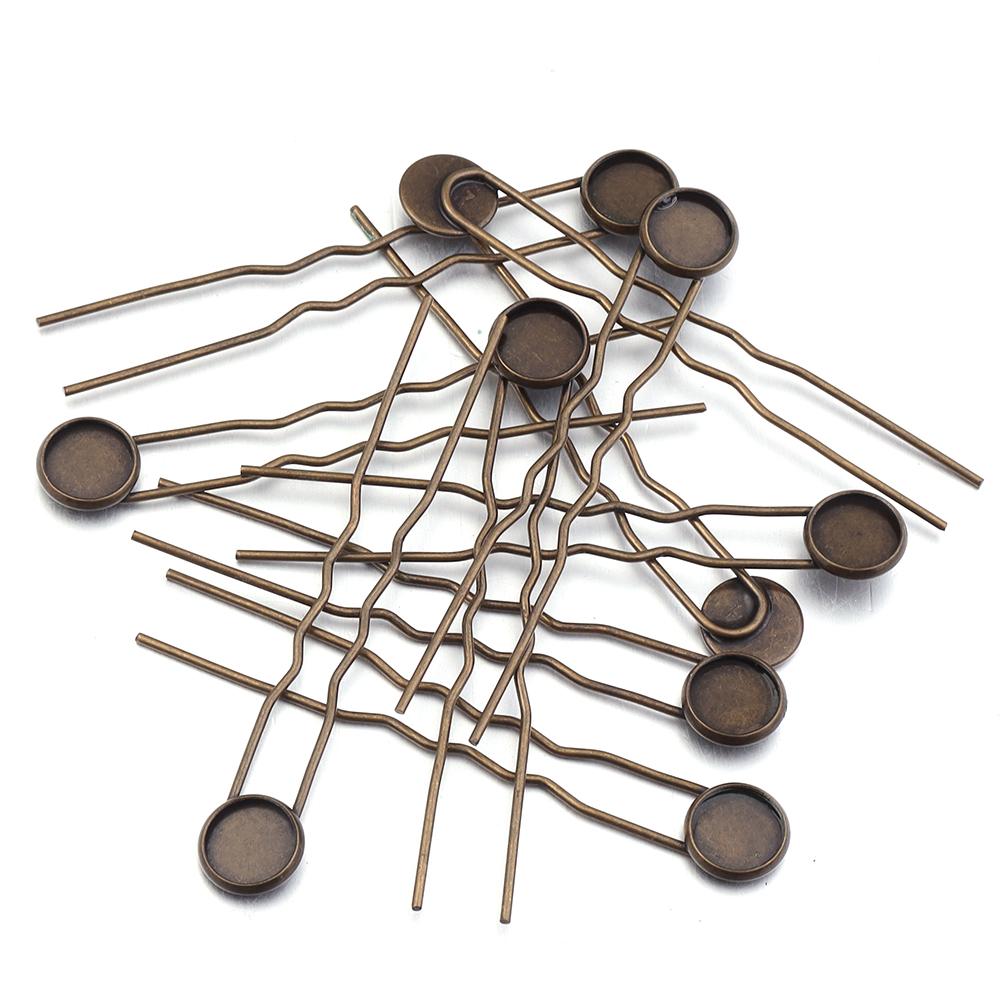 10pcs/lot Metal Hairpin Hair Clips Antique Bronze Cabochon Blank Base Setting Bezel Tray For DIY Jewelry Making Hair Accessories