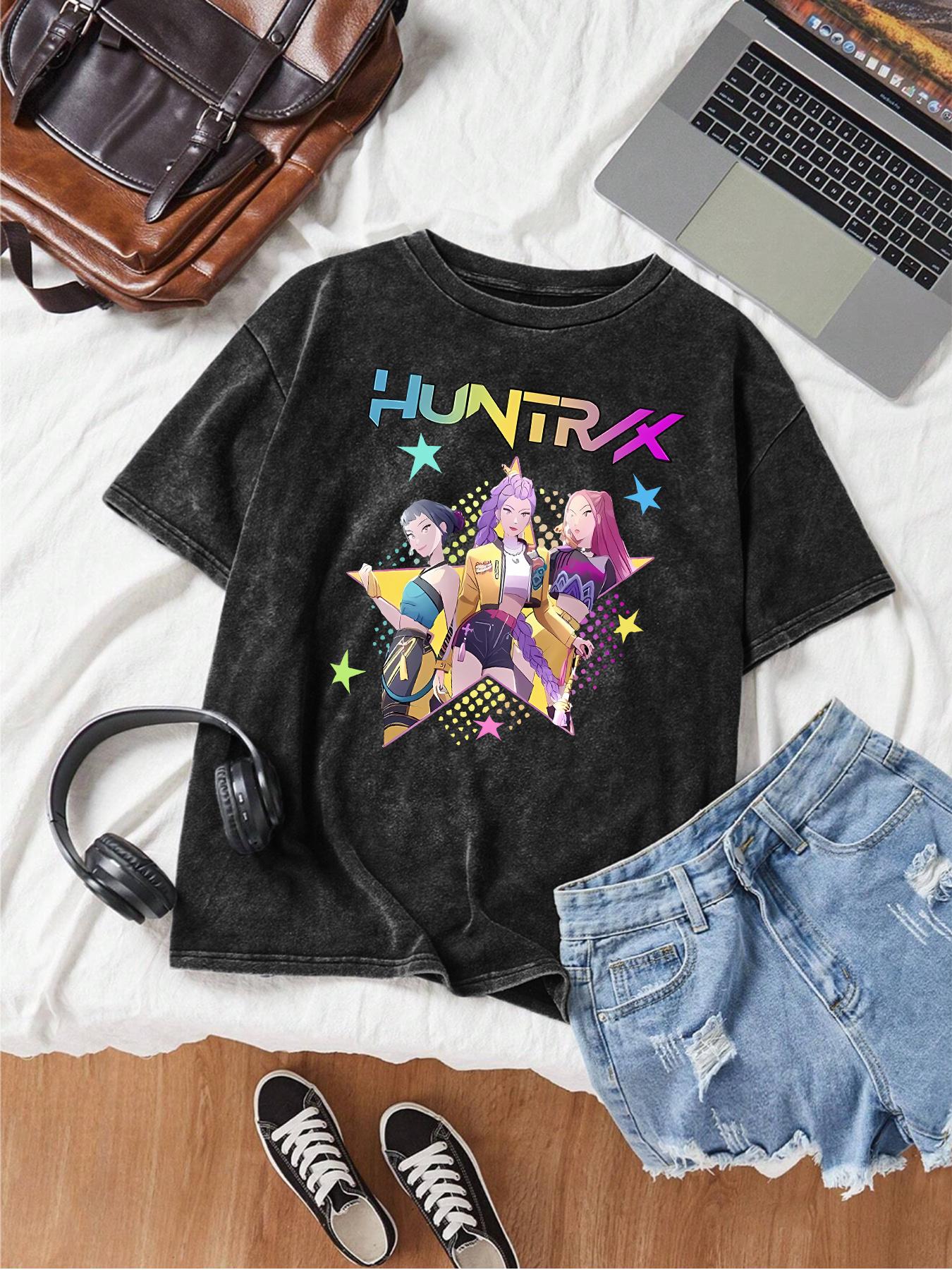 

Women s Retro Huntrax K-pop Graphic T-shirt Black With Colorful Anime Design Round Neck Short Sleeve Casual Streetwear 3XL