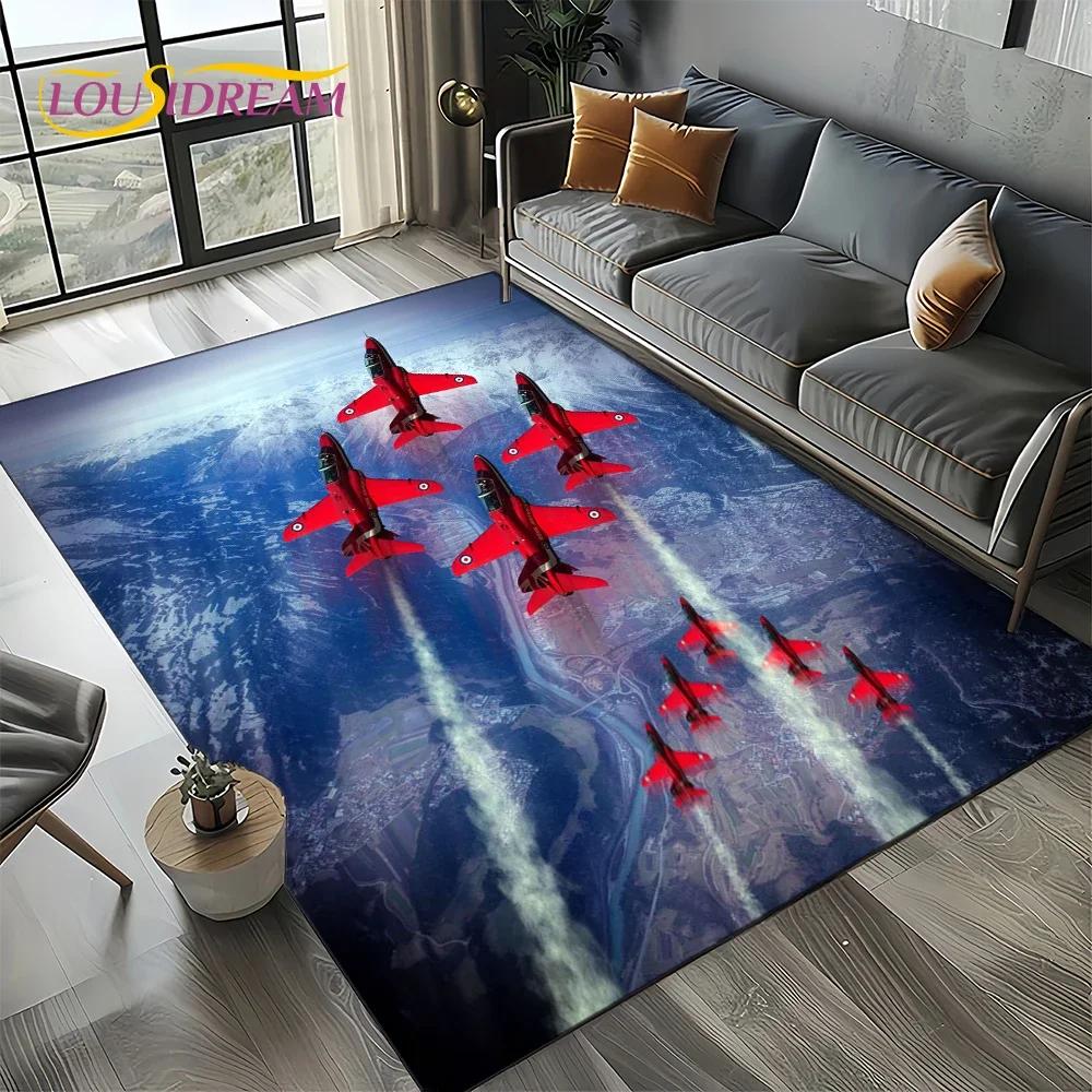 Cartoon 3D Space Spitfire Aircraft Air Force Jet Fighter Carpet Rug for Living Room Bedroom Sofa Decoration,Non-slip Floor Mat