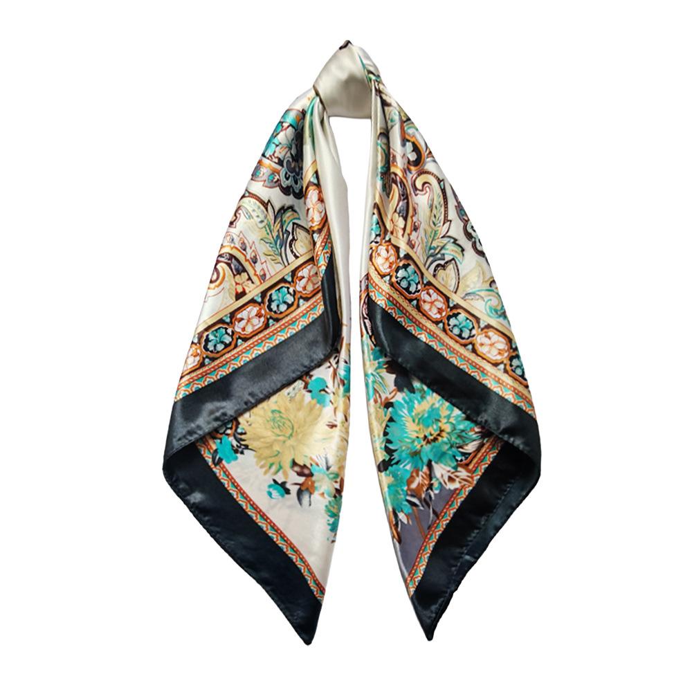 Cashew-print scarf, 90cm, headscarf for women, faux silk, printed, large scarf