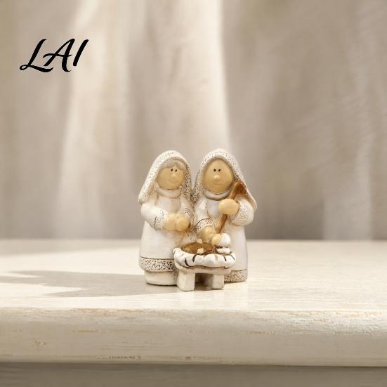 Winter Holiday Window Decorations Mini Resin Nativity Figurine for Christmas Desktop Decor Holy Family Manger Small Religious Ornaments Scene