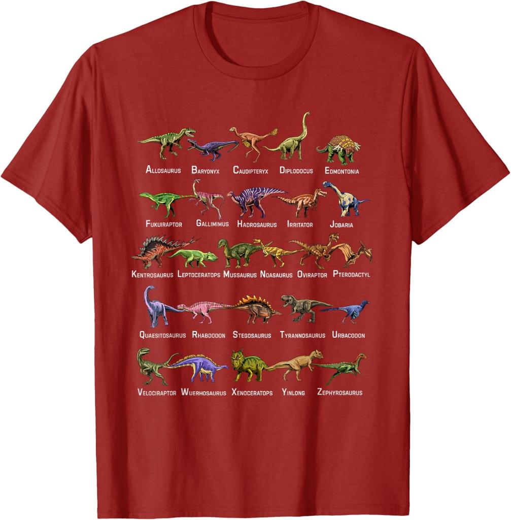 Dinosaur Alphabet Shirt Men's Cotton Graphic Tee Educational T-Shirt For Dino Lovers