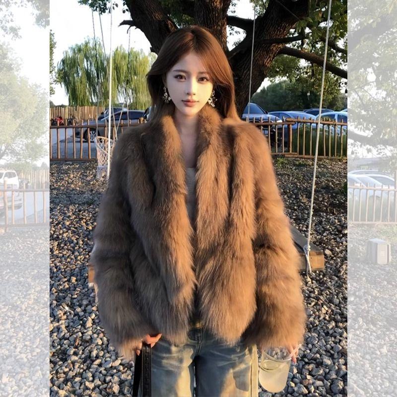 Premium Environmentally Friendly Fox Fur Short Coat Fur Winter New Thickened Brown Fur Coat