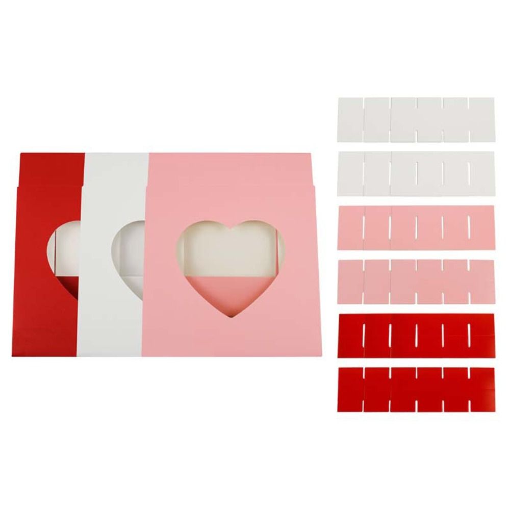 4PCS Red Pink White Heart Shaped Boxes 16 Grids DIY Handmade Gift Box Heart Gift Box Large Capacity with Window