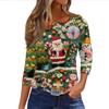 Women's Fashionable Casual Three Quarter Sleeve Christmas Printed Round Neck Top