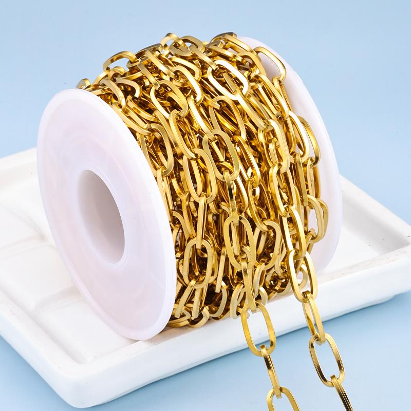 Fashion Vacuum Gold Plated Stainless Steel Oval Link Chain Paper Clip Flat O Shape Accessories for DIY Necklace Bracelet Making