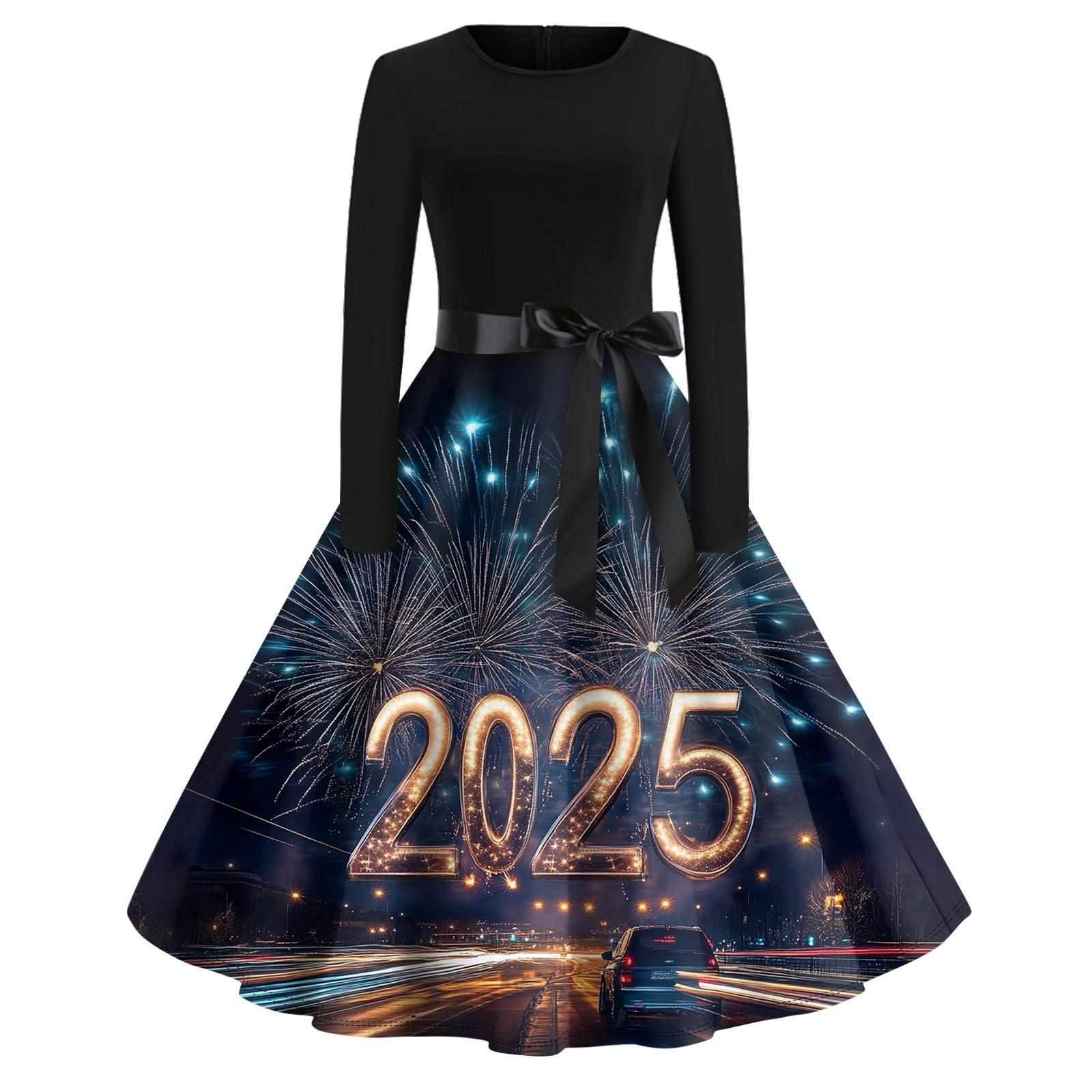 

Жіноча вінтажна класична сукня з довгим рукавом і круглим вирізом XL