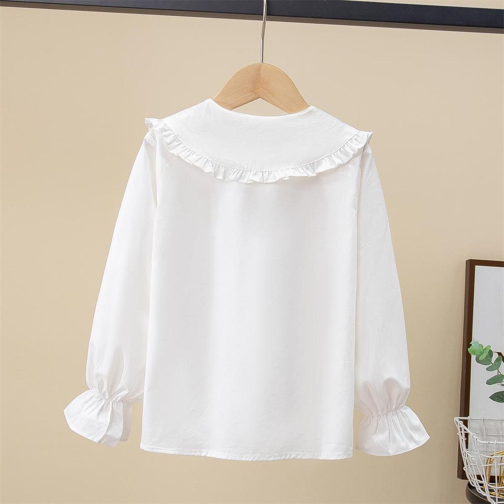 Spring & Autumn Girls' Cotton Doll Collar Long Sleeve Shirt - Casual Trendy Top for Kids