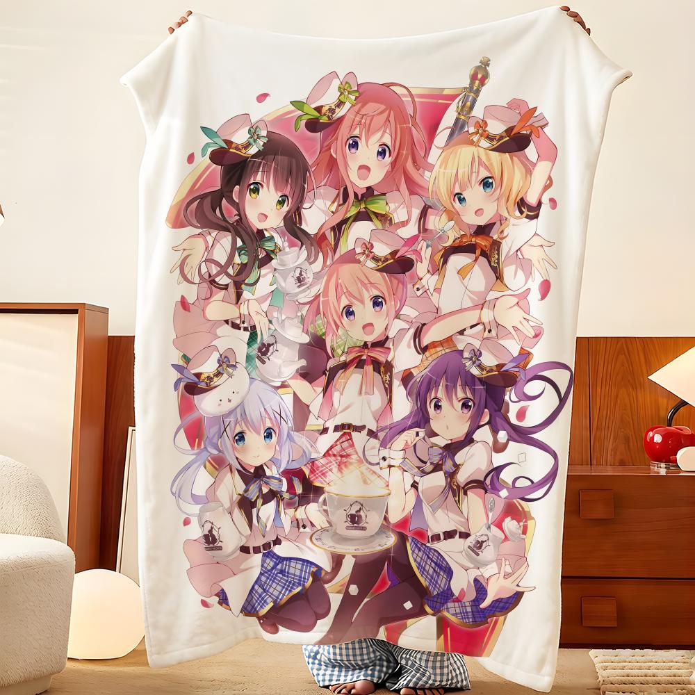 Anime I-Is t-the O-Order a-a R-Rabbit Throw Flannel Throw Blanket, Lightweight Cozy, Durable Washable cute Cool