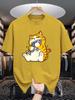 Unisex Crew Neck Tee Tabby Cat Catch Fish Cartoon Print Soft Cotton Loose Breathable Short Sleeve Summer Casual Street Daily Tops