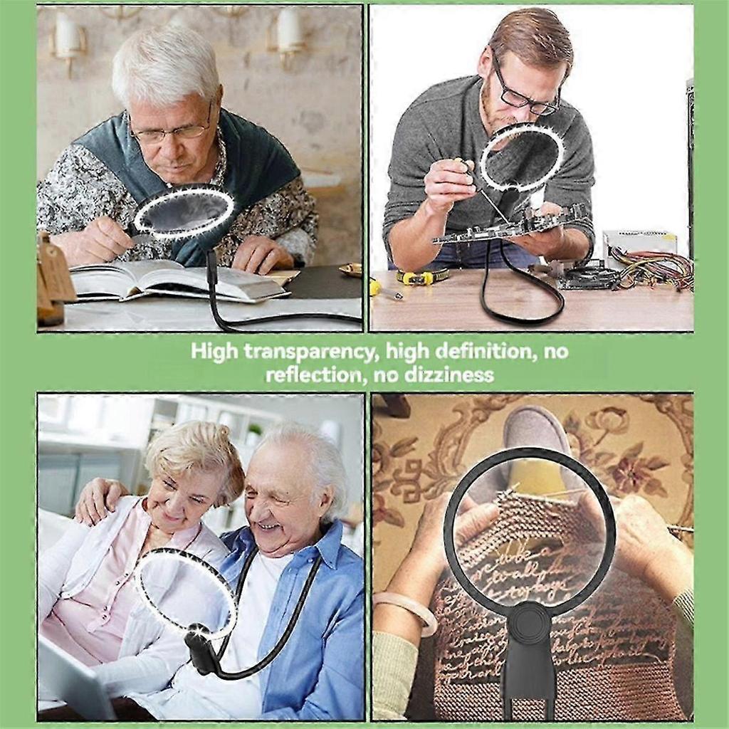 Portable Neck Flexible Magnifier with 24 LED Lights Portable HD Magnifier Elderly Reading Jewellery