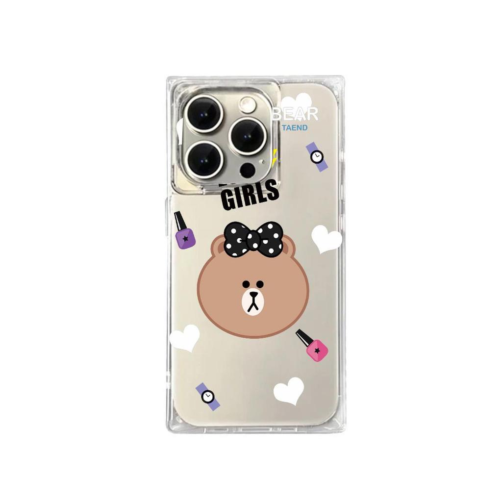 Clear Square Back Tube Case Protection For iPhone 12 11 15 Plus 13 14 Pro Max 16 ProMax Anti-Oxygen,Big Head Bear Pattern Casing