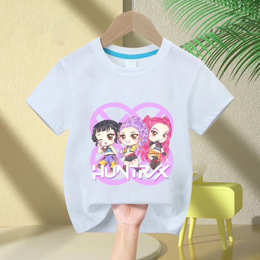 Children s clothing KPop Devil Hunter print children s T-shirt fashion casual top movie round neck cartoon girl boy T-shirt casual 140