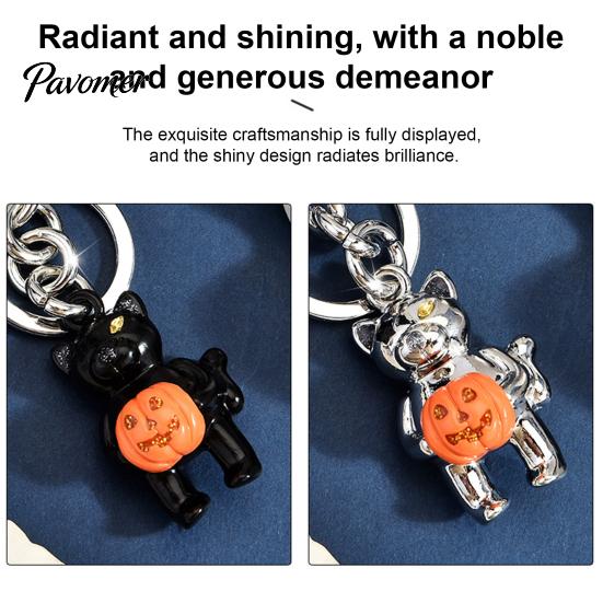 Halloween Keychain Cat Holding Pumpkin Keychain, Metal Car Key Backpack Ring Holder, Handbag Hanging Decorative Accessory Alloy