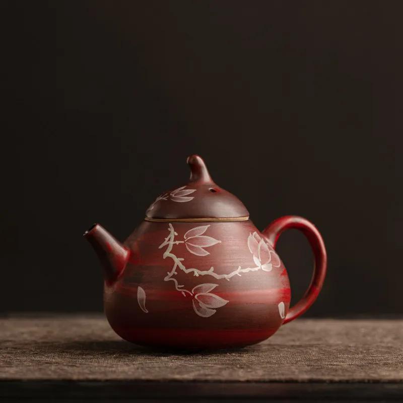 

Chinese Retro Handmade Eggplant Shape Teapots Ball Hole Filter Ceramic Tea Pot Beauty Tea Infuser Kettle Household Tea Set 110Ml