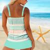 Women's Shoulder Strap Swimsuit, Pink Grid Printed Bikini Short Tank Top Swimsuit