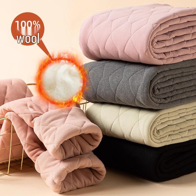 Damen-Winterhose mit hoher Taille, 100 % Wollfüllung - Extra dick, Baumwolle mit Samtfutter für Kälteschutz