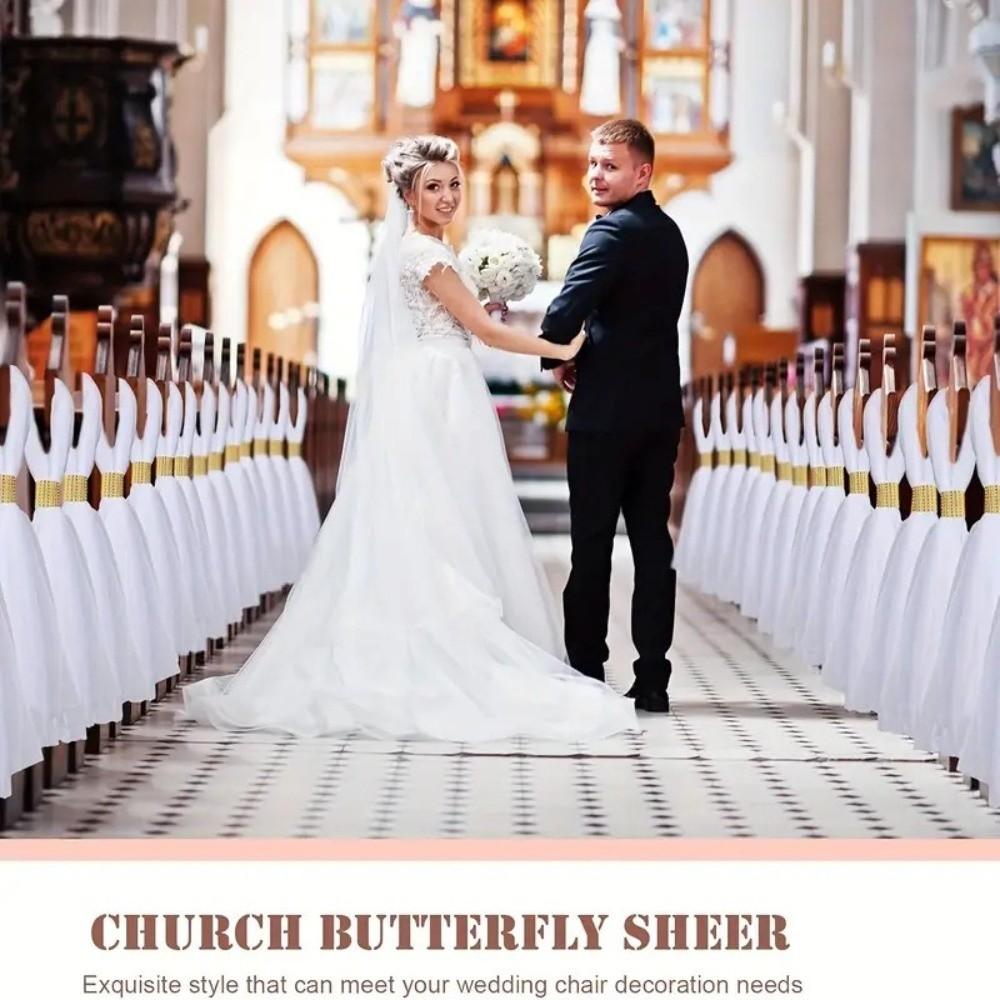 5 Pcs White Veil Wedding Aisle Decoration Outdoor Wedding White Tutu Bow Wedding Pew Bows  Wedding