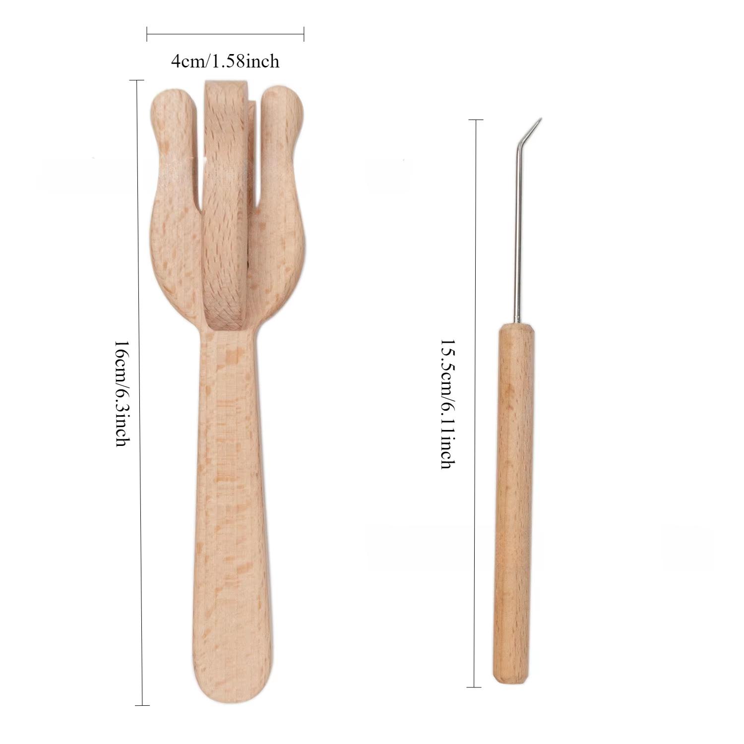 

2pcs/set Knitting Fork and Needle Kit Wooden Hand Weaving Ancient Cording Tool Wooden Lucet Fork Weaving Needle