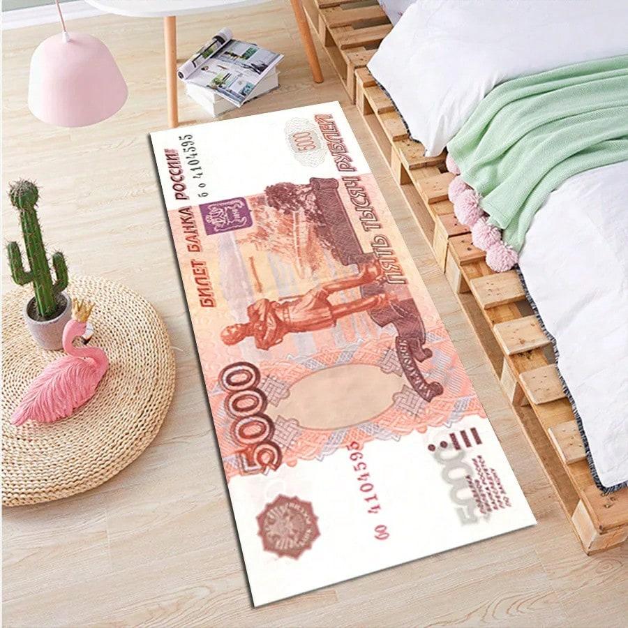 Covoraș cu Model Valutar - Design Euro Rublă Dreptunghiular Lung Decorațiune pentru Casă pentru Dormitor Decor Realist Antiderapant pentru Podea