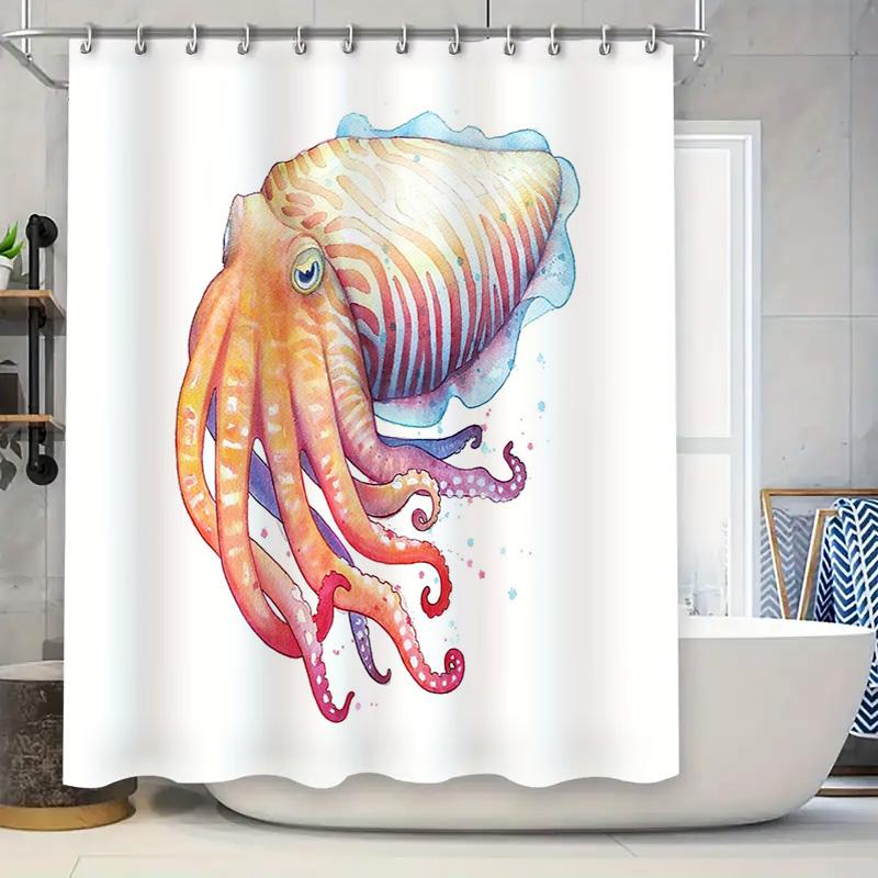 

Ocean Octopus Shower Curtain Whale Narwhal Sea Life Bathroom Decor Nautical Backdrop Blue Teal Coastal Home Decor Modern Artisti W60H190(CM)-1 Pcs