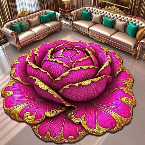 3D Visual Flower Rug Irregular Floral Area Rug Absorbent Anti-Slip Floor Mat Washable Bedroom Rug for Kitchen Bathroom Entryway Patio