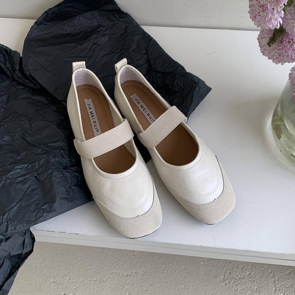 Fashion IPPEUM Women Ballet Flats Shoes Square Toe Buckle Black PU Leather Vintage Ballerina Shoes