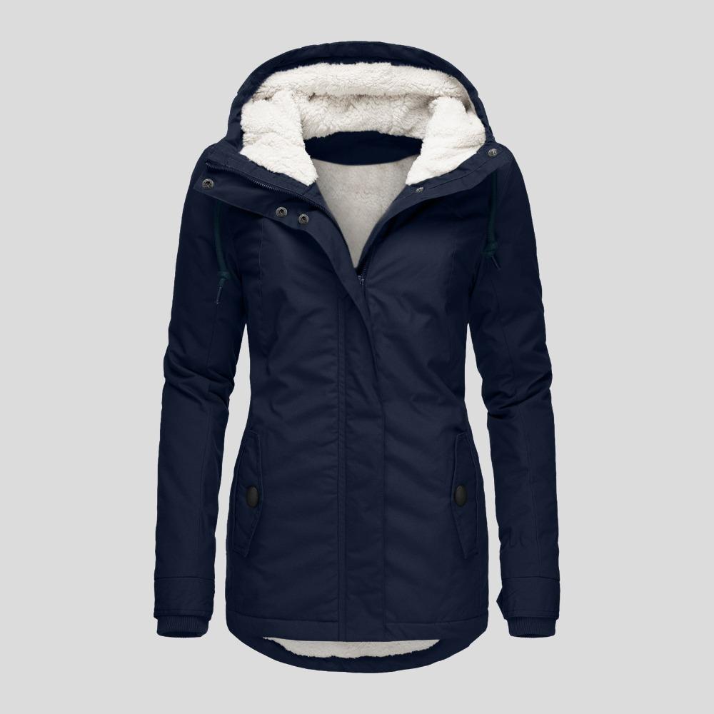 Women's Hood Long Sleeve Loose Fit Midi Parka Coat Fleece Lined Warm Cotton Outerwear Winter Jacket