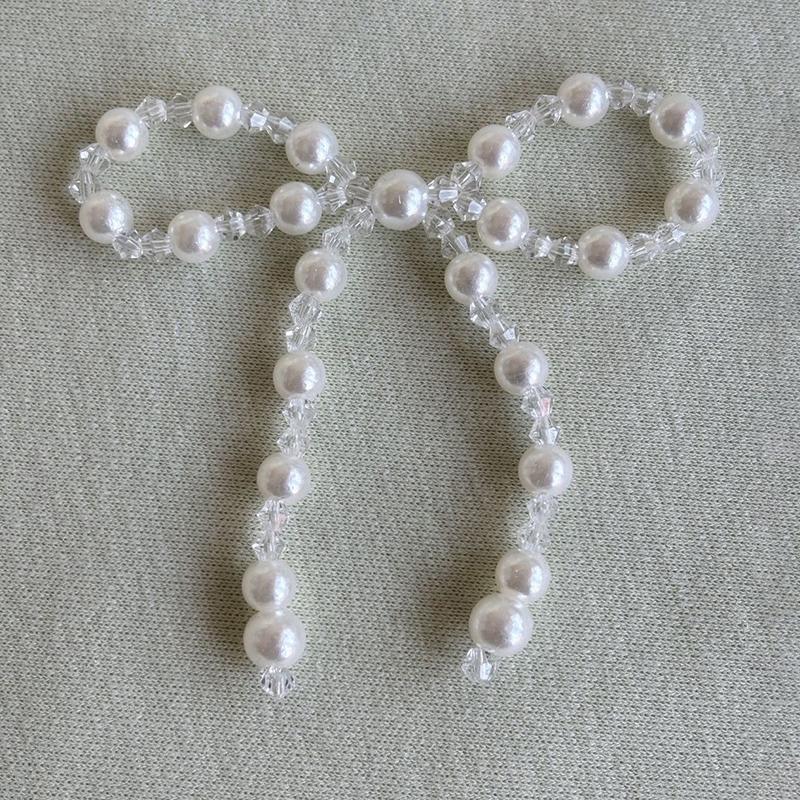 Vintage Crystal Bow Woven Pearl Double-Layer Bow Accessories Diy Clothing Shoes Hats And Accessories